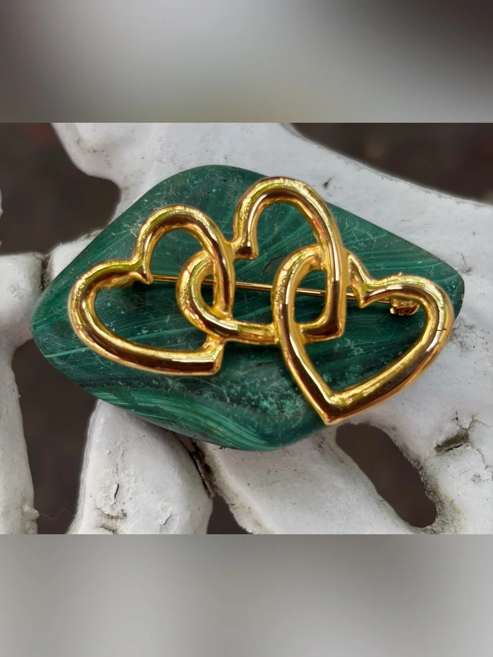 Gold-Tone Triple Heart Brooch - Elegant Women's Jewelry